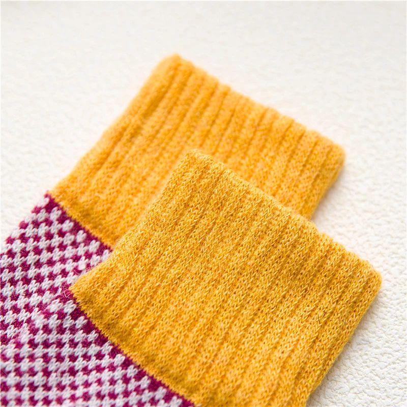 Wool Blend Winter Socks — close-up of the ribbed mustard cuffs