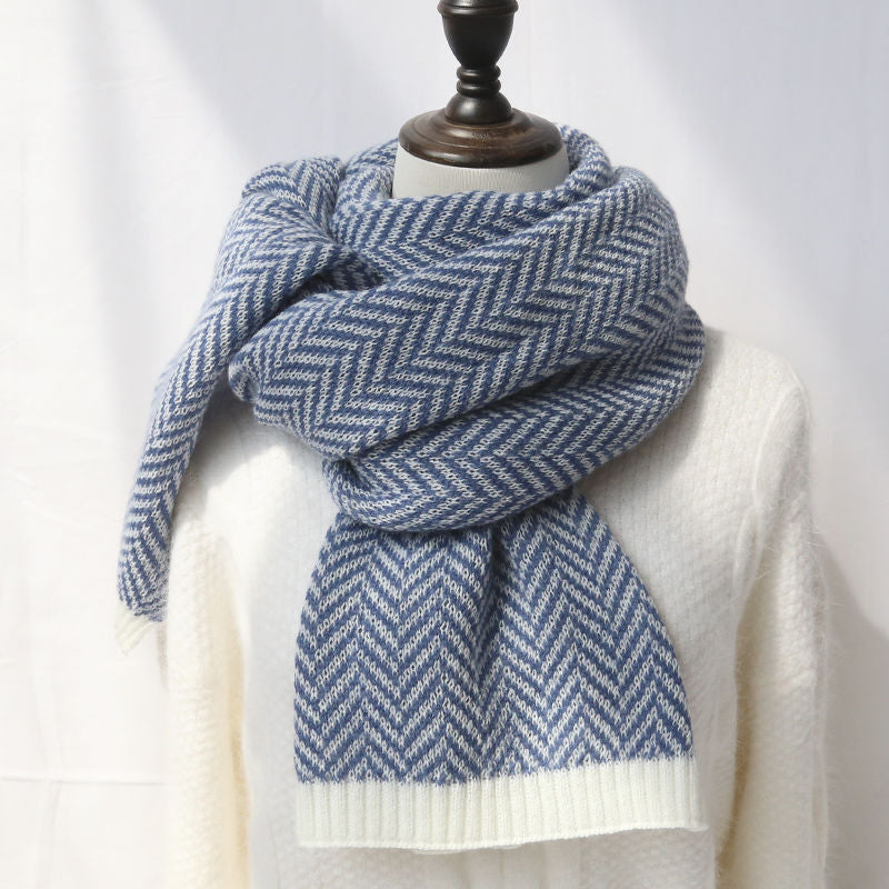 Herringbone Knit Scarf — vintage blue scarf styled on a mannequin