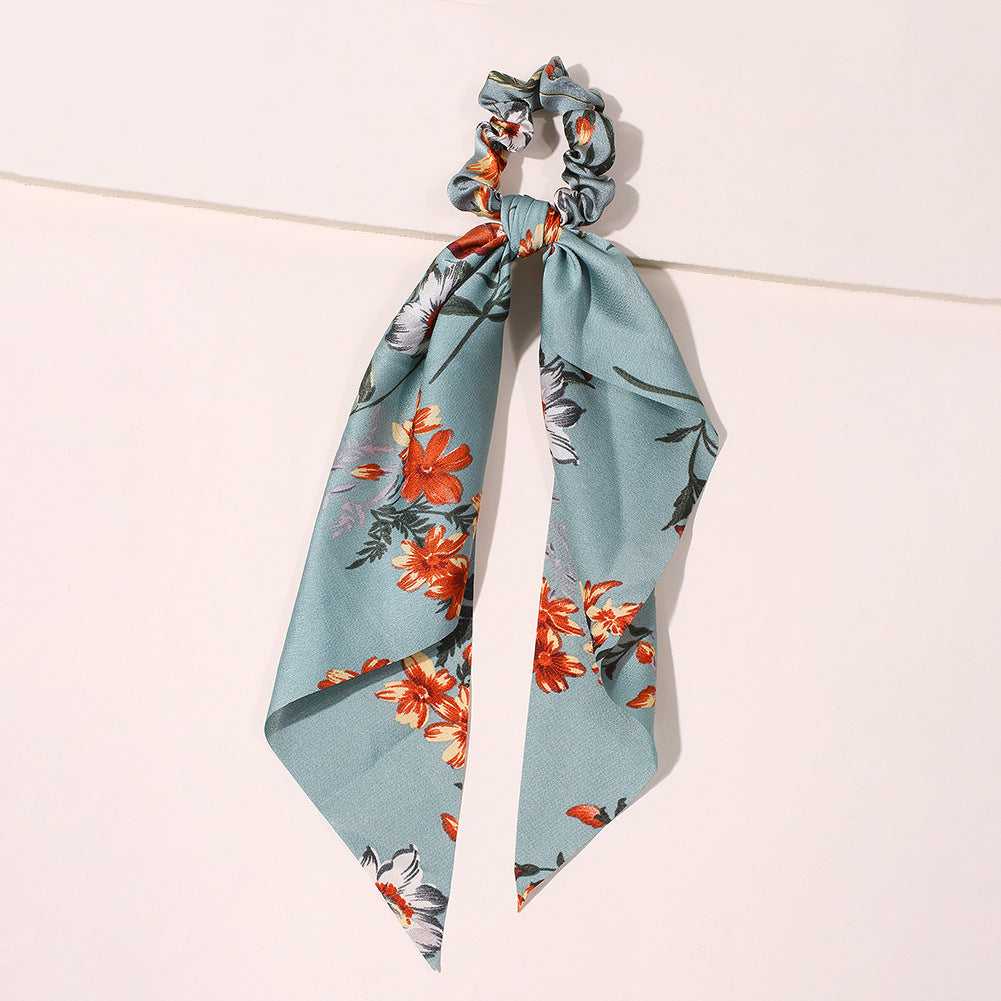 Satin Scrunchie Scarf — teal floral