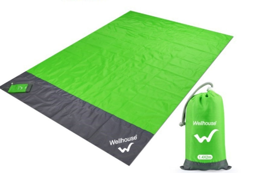 Bright green pocket picnic blanket with drawstring pouch