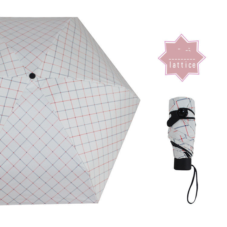 White grid pattern mini umbrella with capsule case