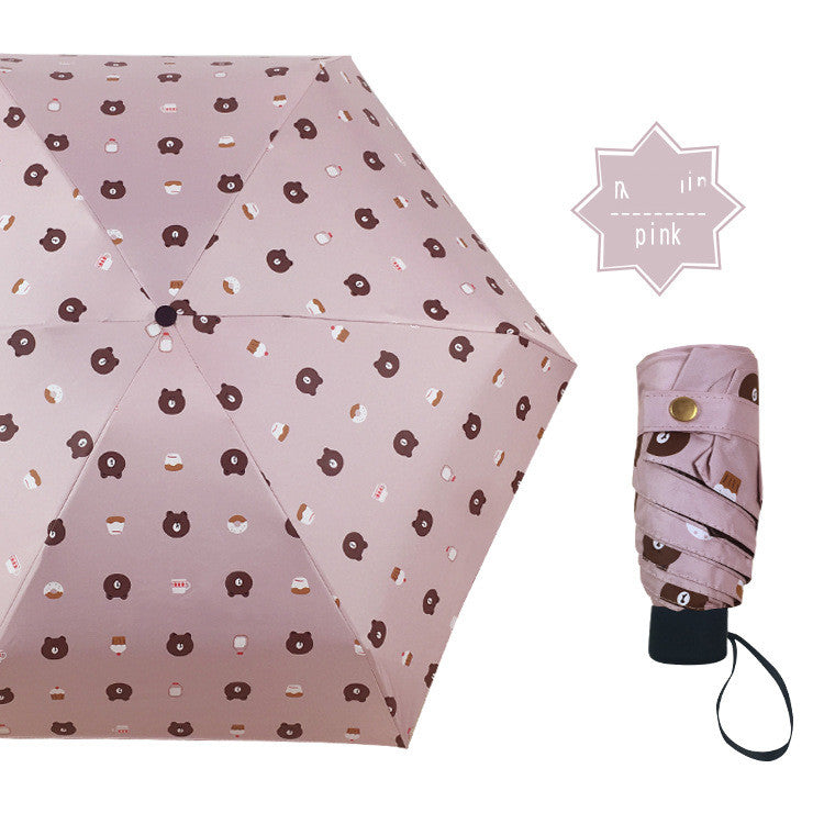 Pink bear print mini umbrella open and folded