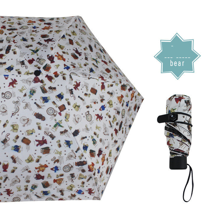 Confetti print mini umbrella shown open and folded
