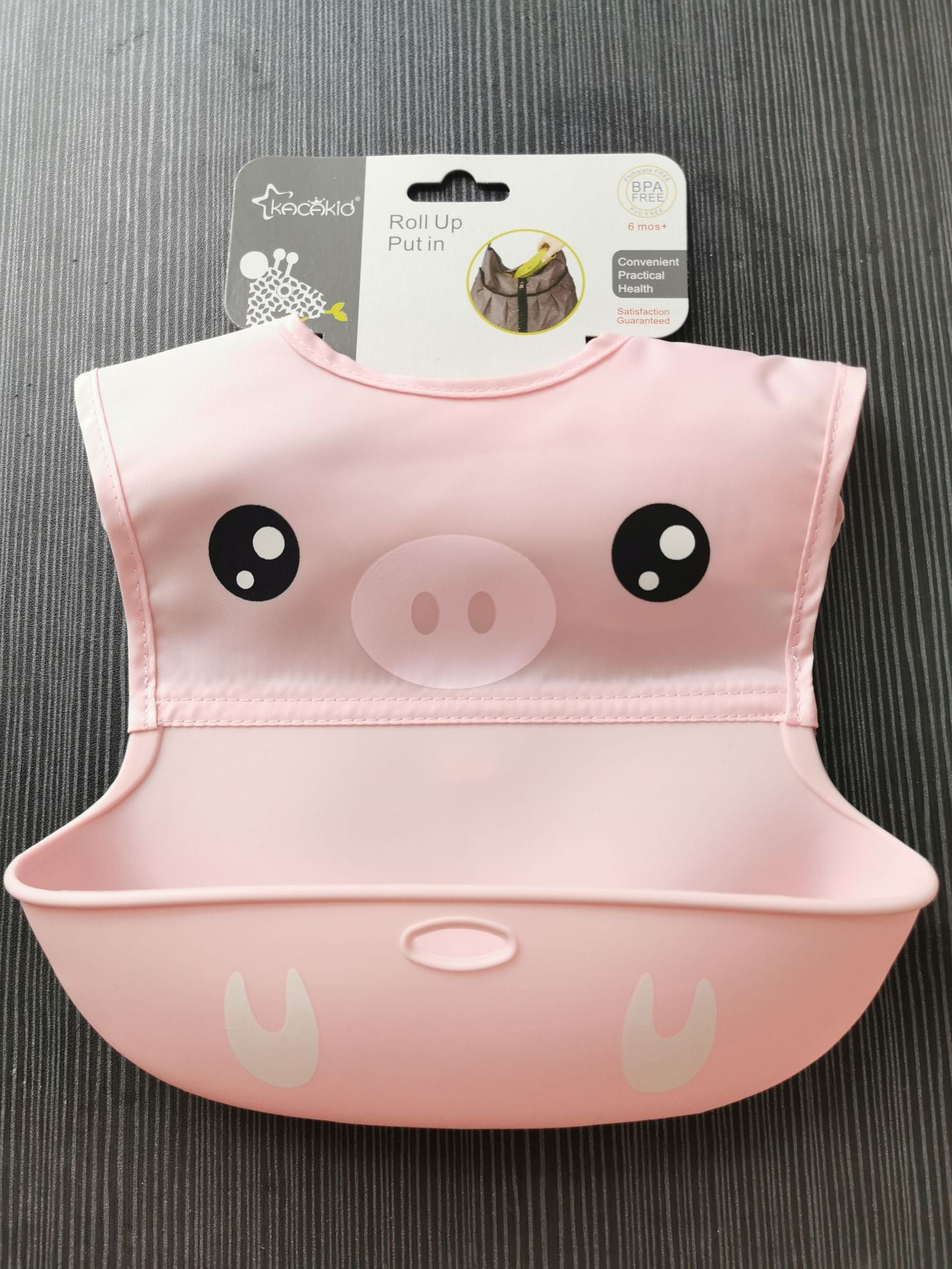Pink pig silicone baby bib, soft and easy to rinse clean