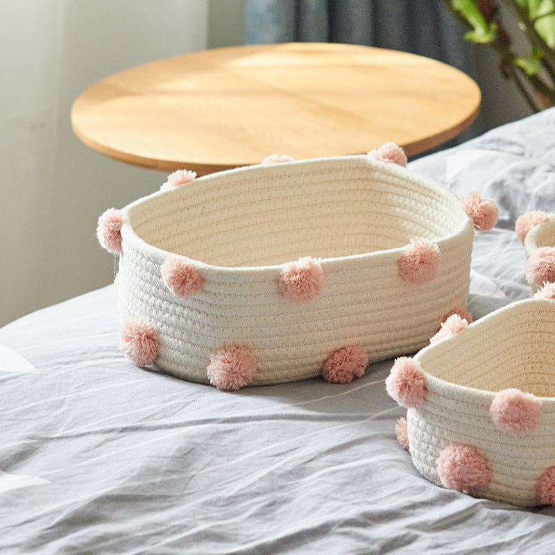 Cotton Rope Storage Basket — cream baskets with a wooden lid tray