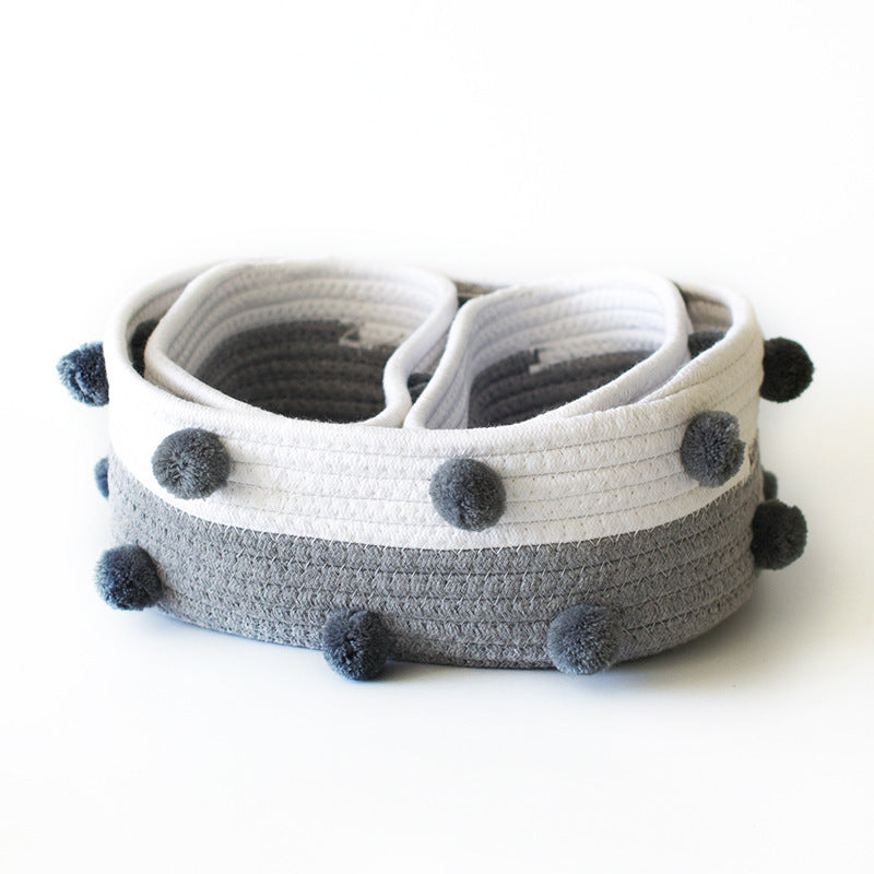 Cotton Rope Storage Basket — nested white and grey baskets from above