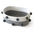 Cotton Rope Storage Basket — grey and white basket with charcoal pom poms