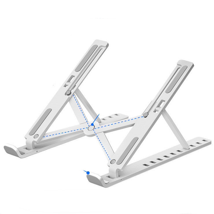 Silver aluminum laptop stand with adjustable riser folded open