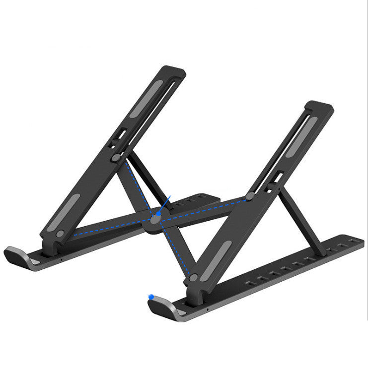 Black aluminum laptop stand at an ergonomic angle