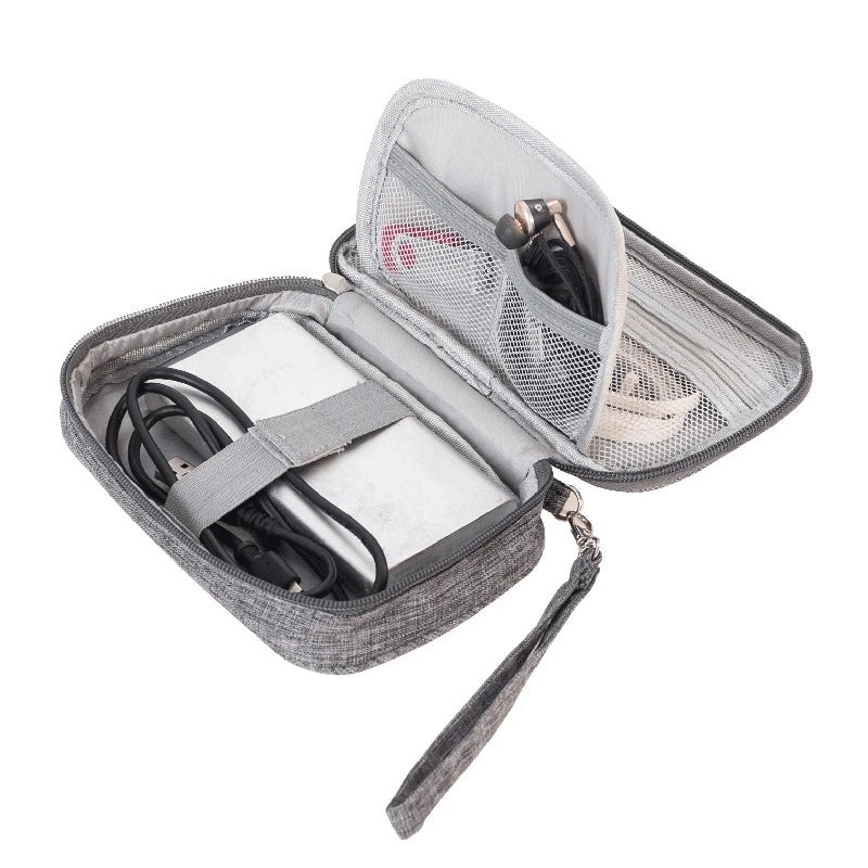 Tech Organizer Pouch — open with cables and charger