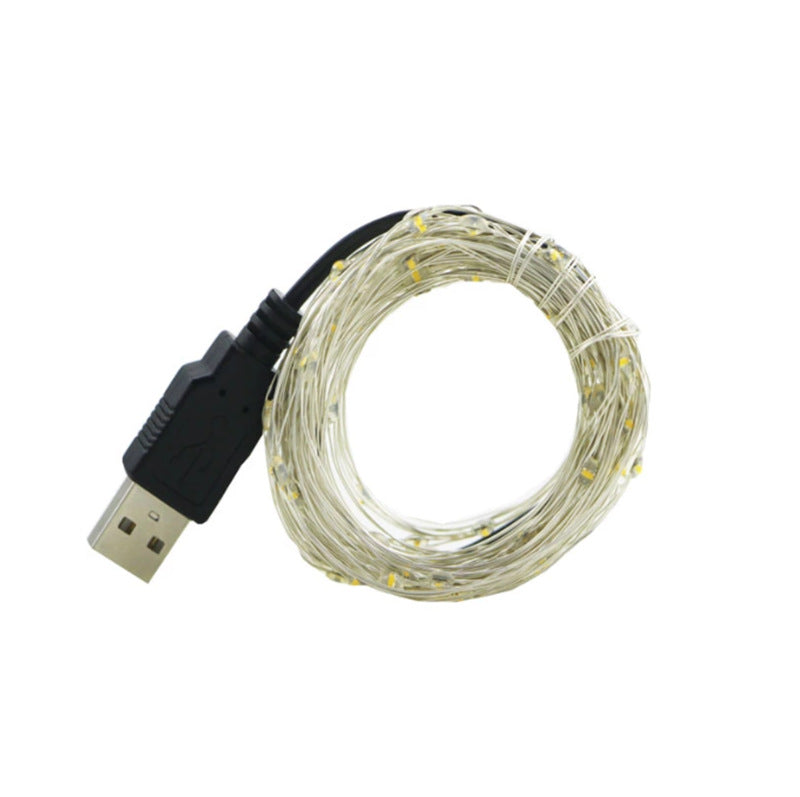 USB Copper Wire String Lights — coiled 5m copper wire lights with USB plug