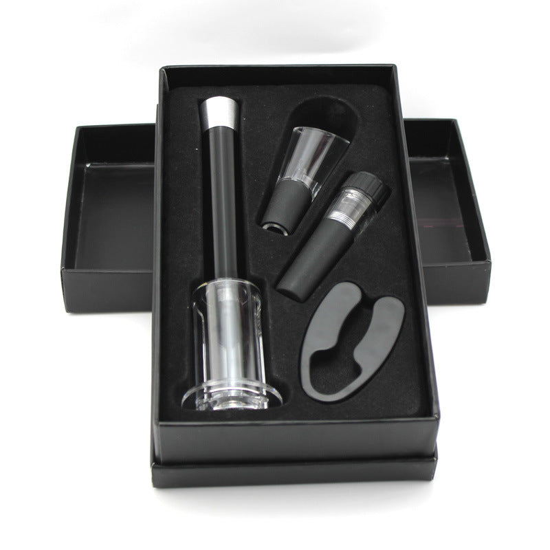 Wine opener gift set presented in an open black box