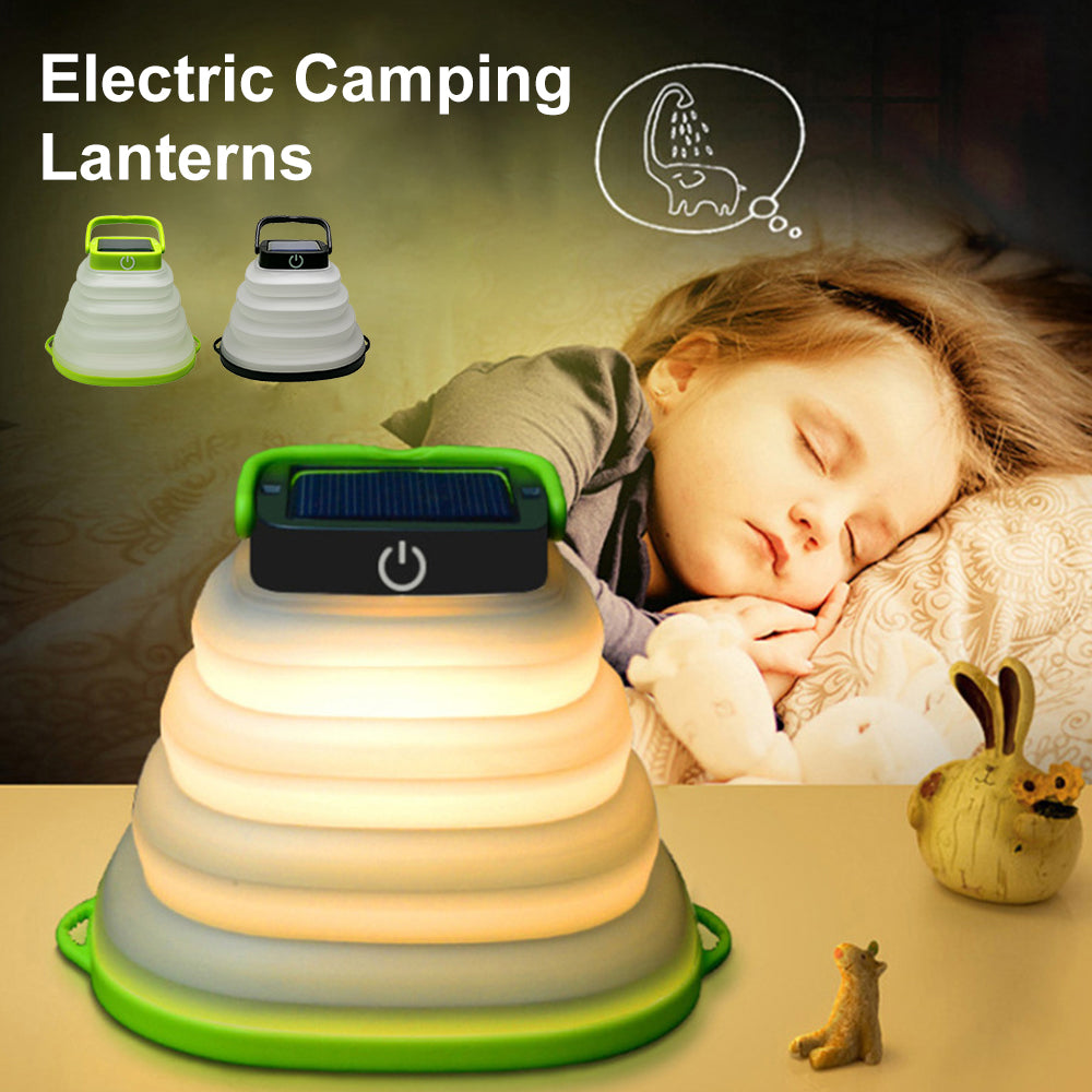 Solar lantern giving soft nightlight glow beside a sleeping child