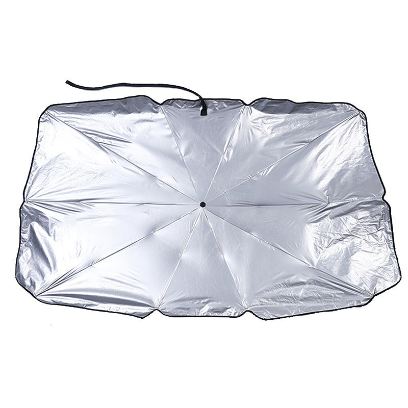 Windshield Sun Shade Umbrella — reflective silver side fully opened