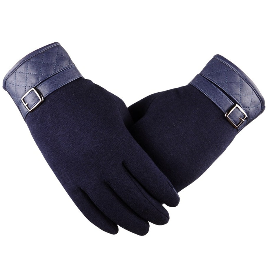 Touchscreen Winter Gloves — navy blue pair with buckle detail
