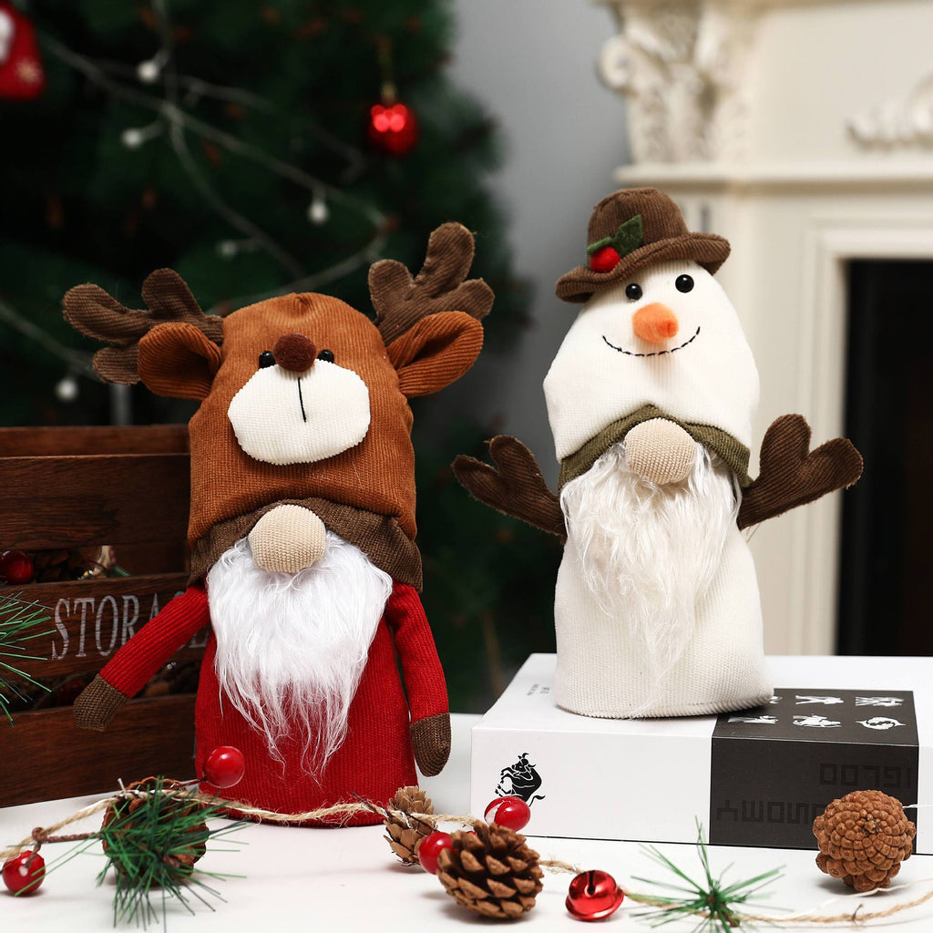 Corduroy Christmas Gnome Plush — red and white gnomes in holiday display