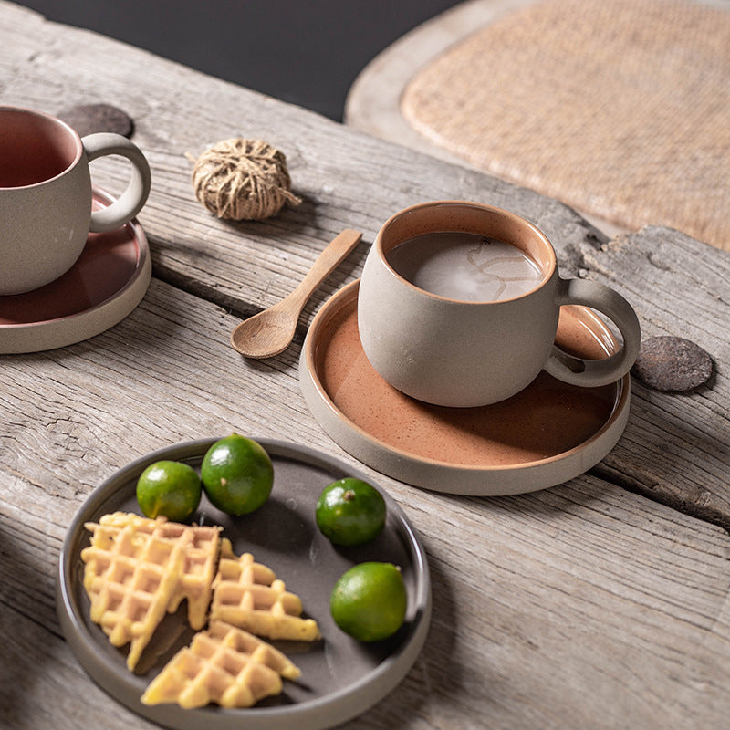 Stoneware Mug and Saucer Set — table setting with mug, saucer, and waffles