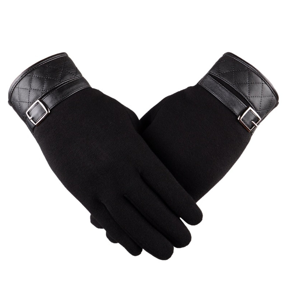 Touchscreen Winter Gloves — black pair with buckle detail