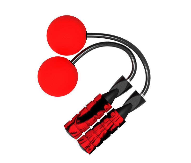 Red cordless jump rope with matching red weighted balls