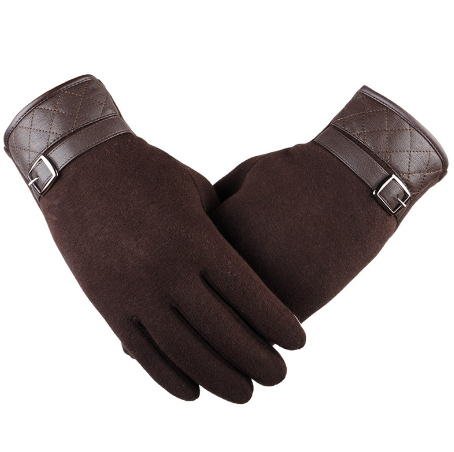 Touchscreen Winter Gloves — brown pair with buckle detail