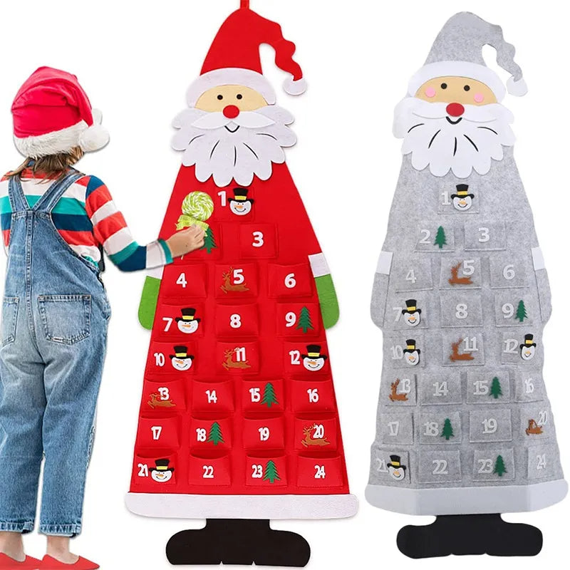 Felt Advent Calendar — red and grey calendars with child