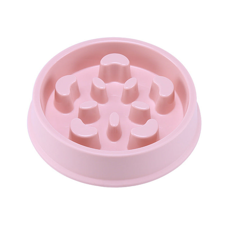 Pink slow feeder bowl with flower maze pattern