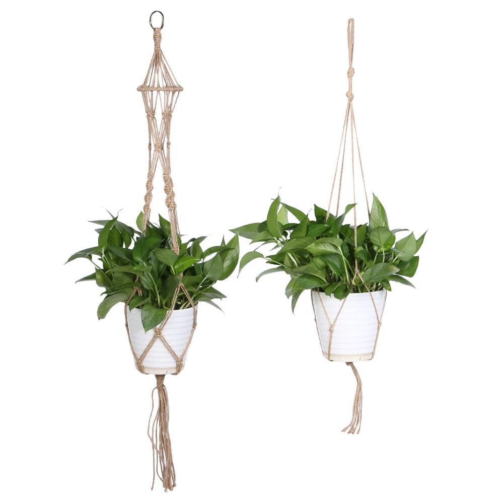 Macrame Plant Hanger — two macrame hangers with potted plants side by side