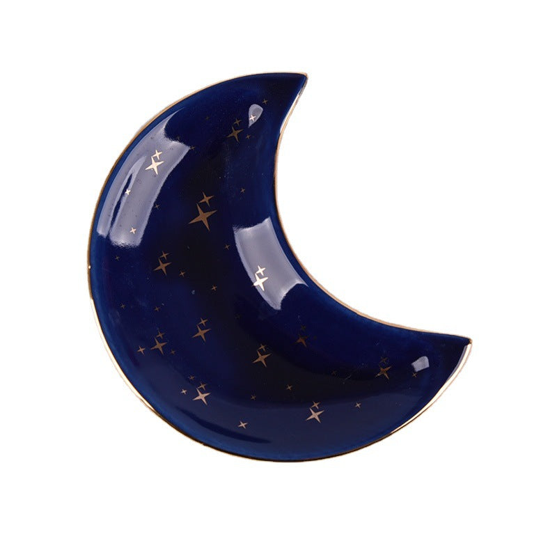 Moon Trinket Tray — navy crescent with gold stars