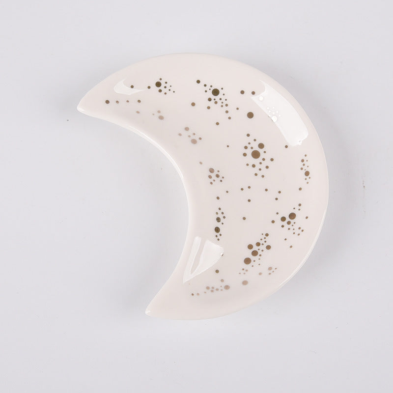 Moon Trinket Tray — white polka dot