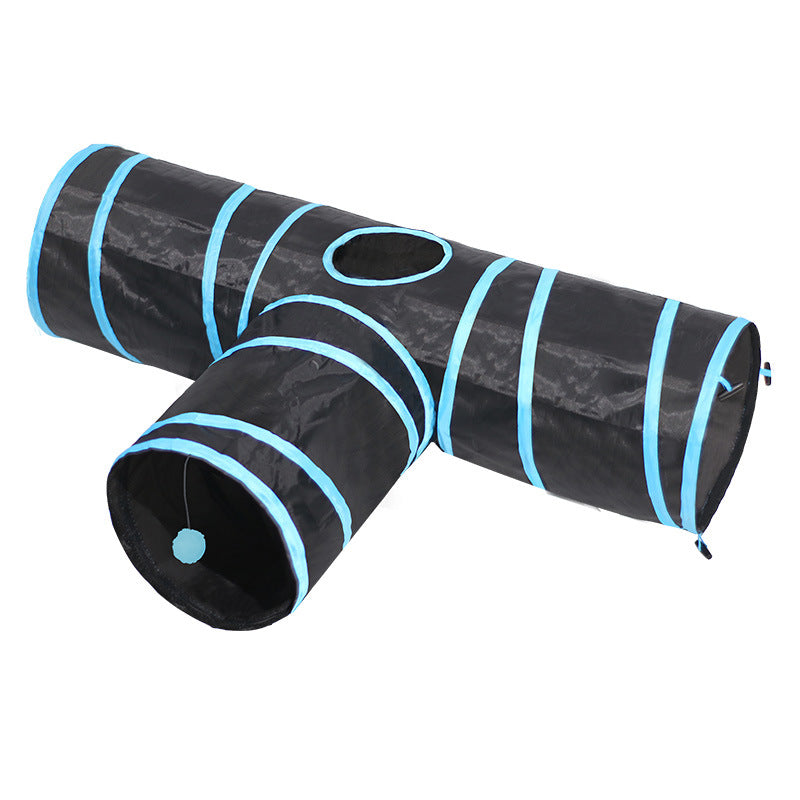 Black three-way foldable cat tunnel with peek hole