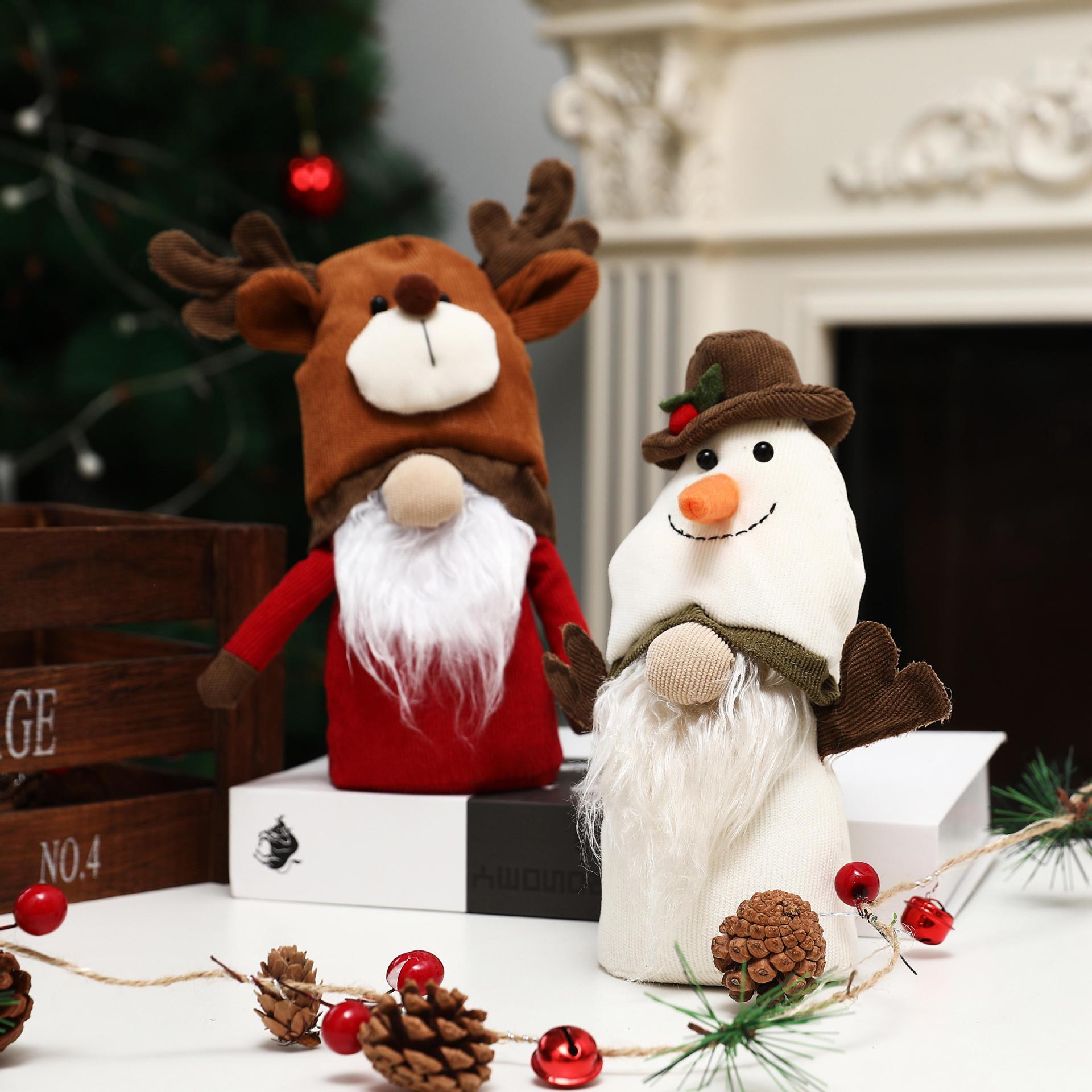 Corduroy Christmas Gnome Plush — gnomes by the fireplace with ornaments
