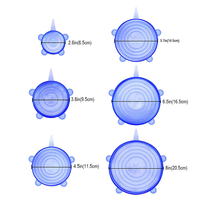 Silicone Stretch Lids — size diagram of all six lid diameters