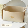 Felt Desk Organizer — beige felt basket with bear embroidery