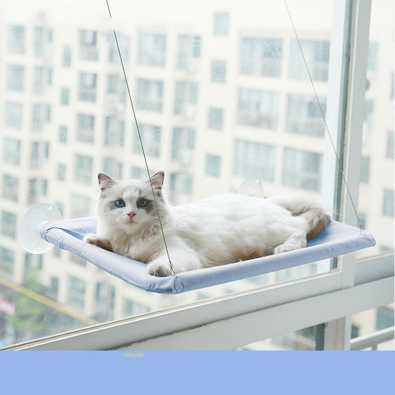 Cat Window Hammock Perch — blue hammock with cat
