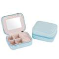 Blue mini jewelry case with mirror, open and closed views