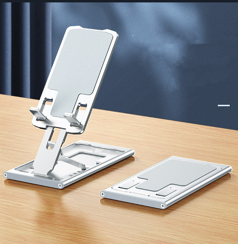 Silver folding aluminum phone stand with phone
