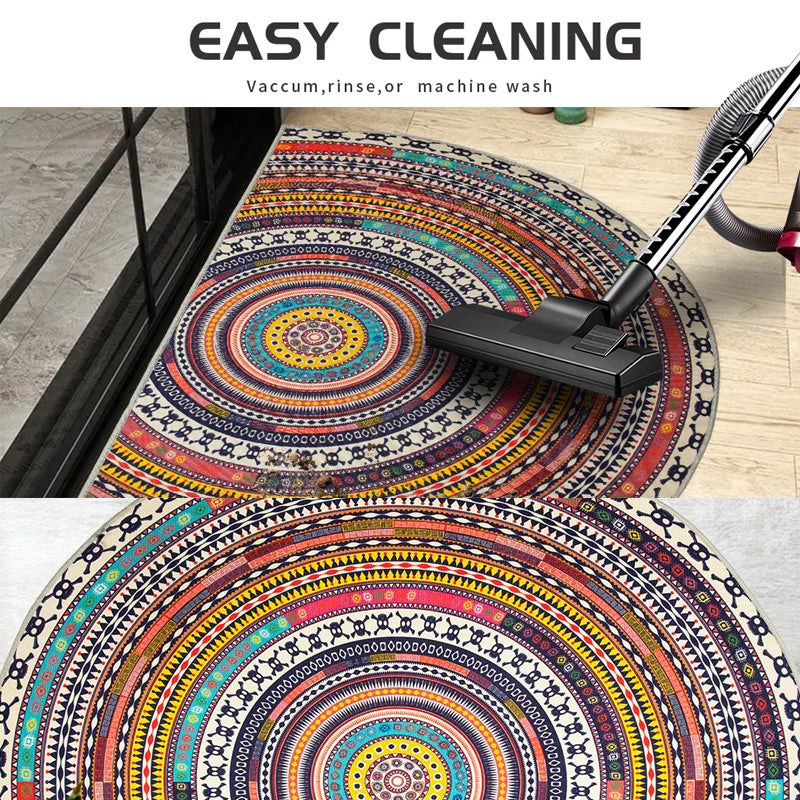 Half-Round Medallion Door Mat — easy cleaning by vacuum, rinse, or machine wash
