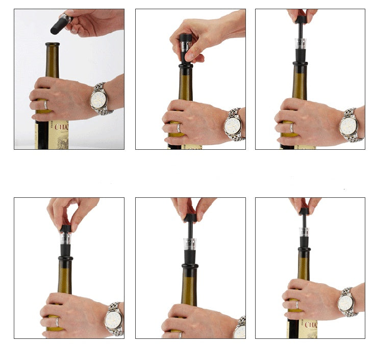 Step by step use of the air pressure wine opener on a bottle