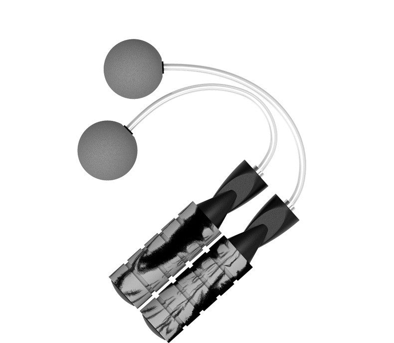 Grey cordless jump rope with matching weighted ball