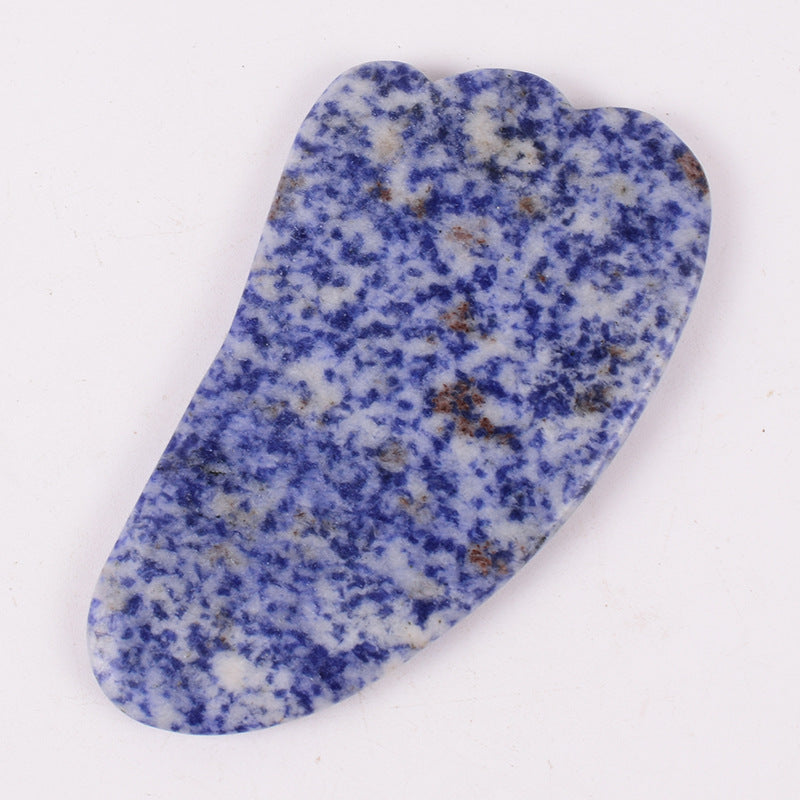Horn shaped gua sha massage stone with speckled blue pattern
