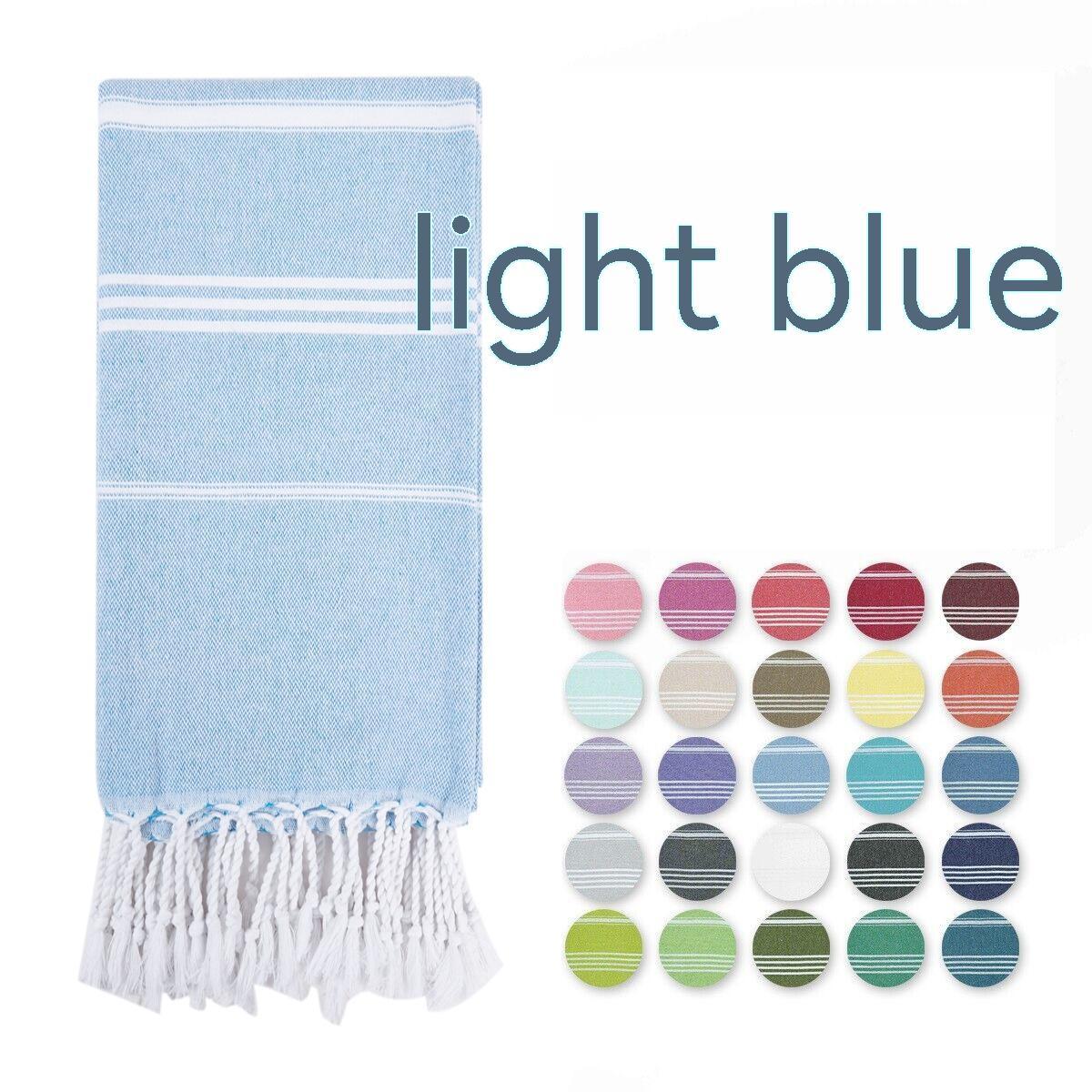 Light blue Turkish beach towel with classic stripes