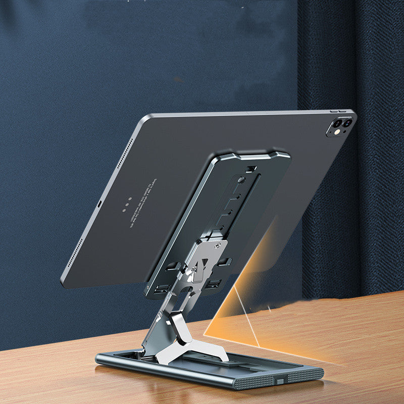 Adjustable aluminum stand holding a tablet at a comfortable viewing angle