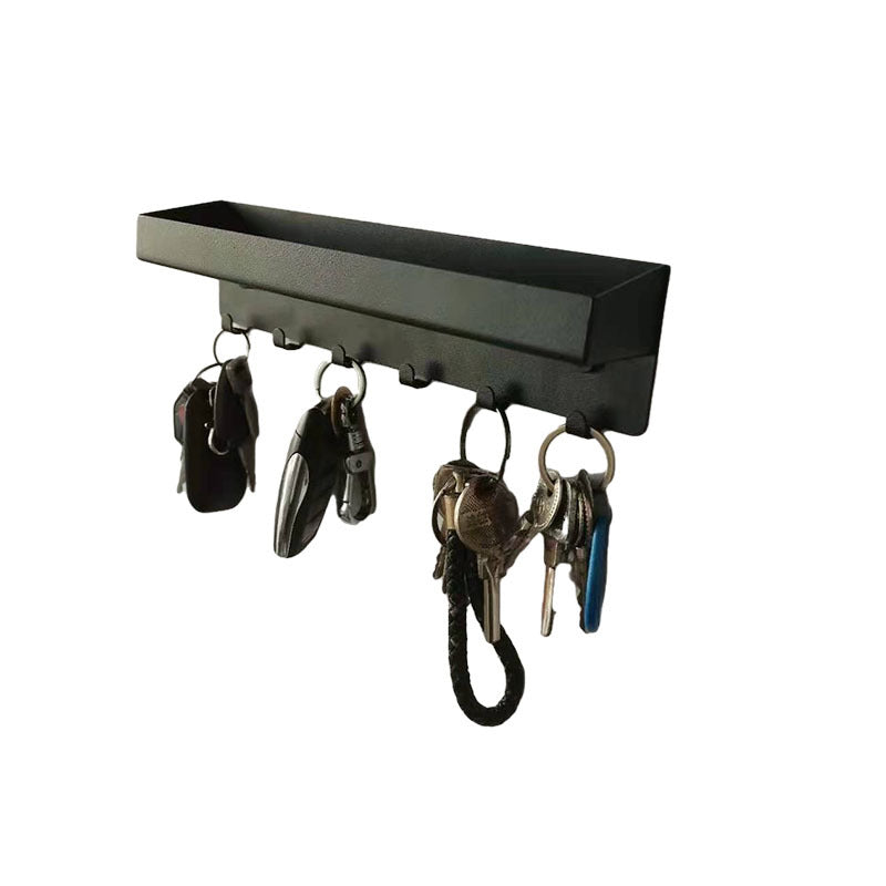 Entryway Key & Mail Rack — black rack with keys on hooks