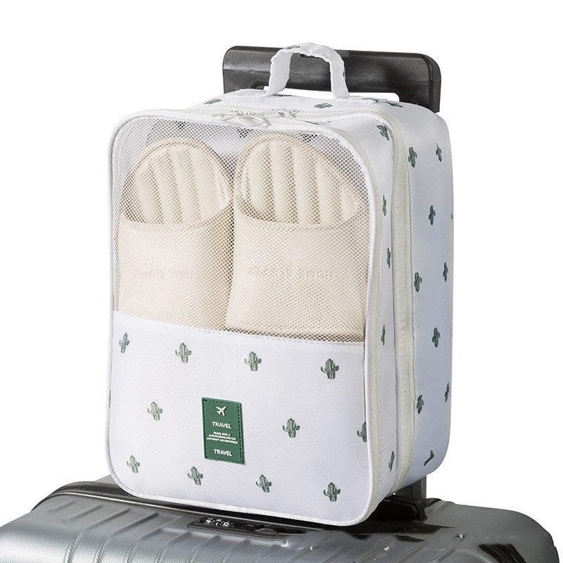 3 Layer Travel Shoe Bag — white cactus print