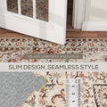 Slim low-pile rug fits under doors and furniture