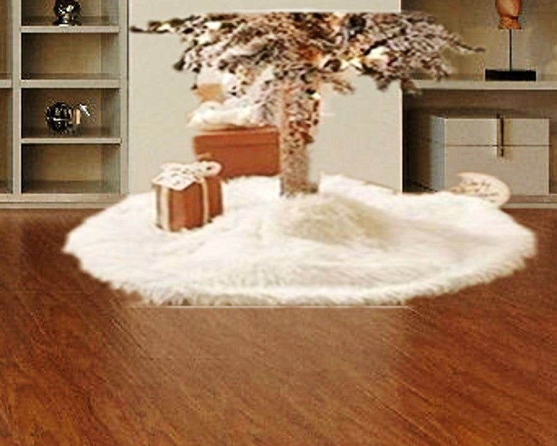 Plush Christmas Tree Skirt — skirt styled in a living room