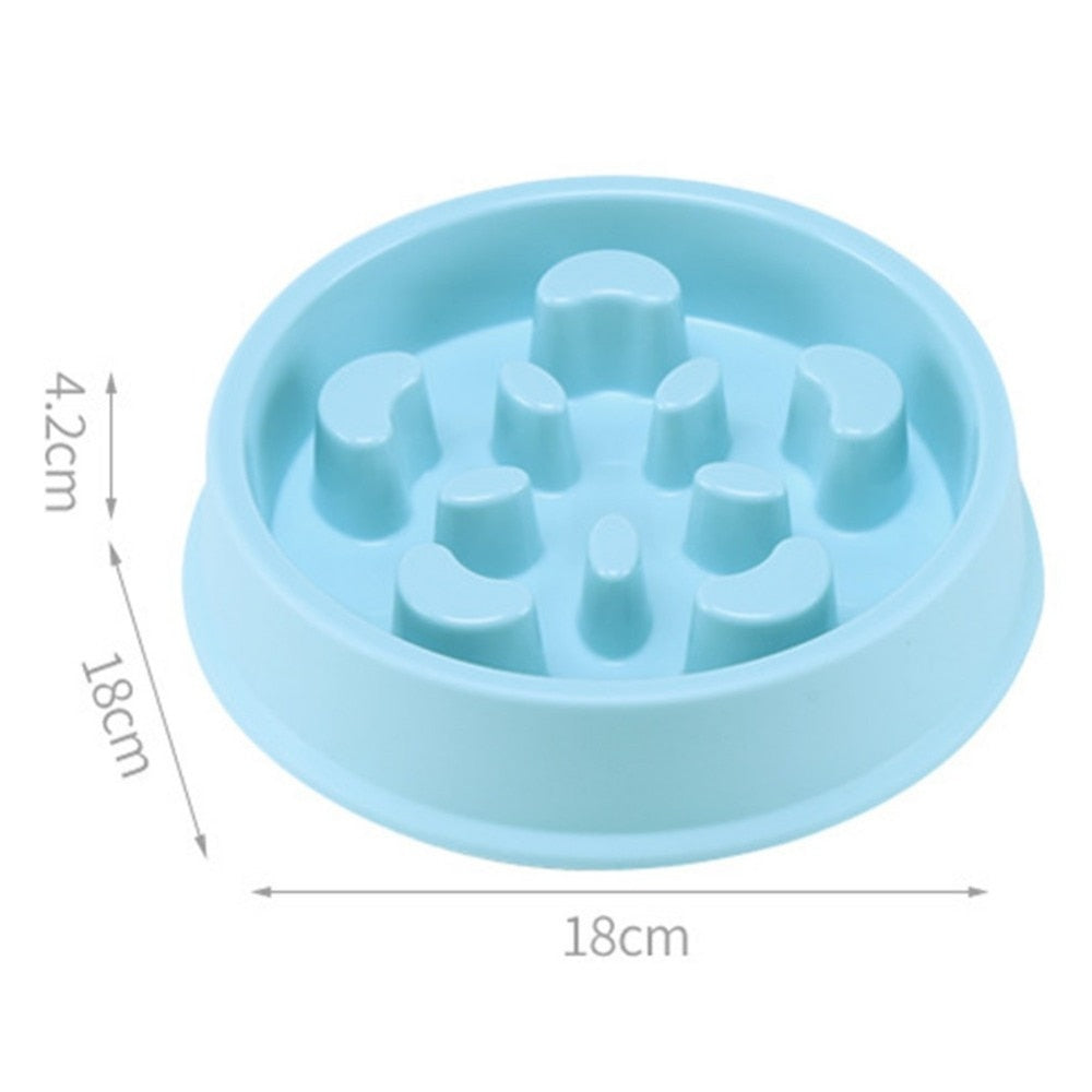 Blue slow feeder bowl with 18 centimeter size markings