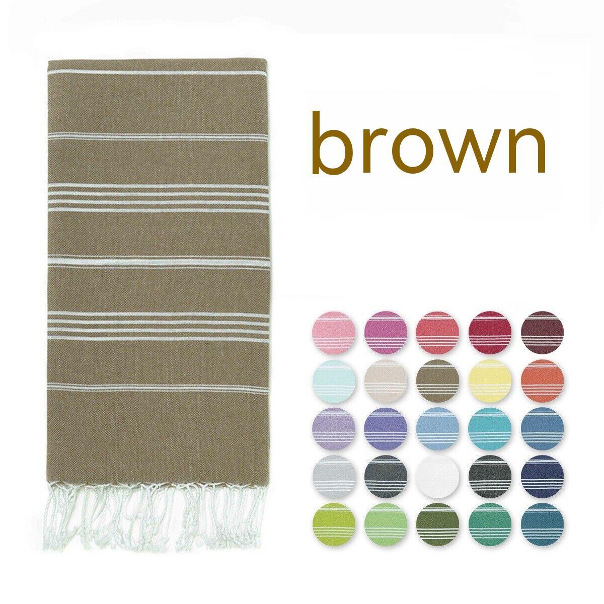 Brown striped Turkish beach towel with tassels