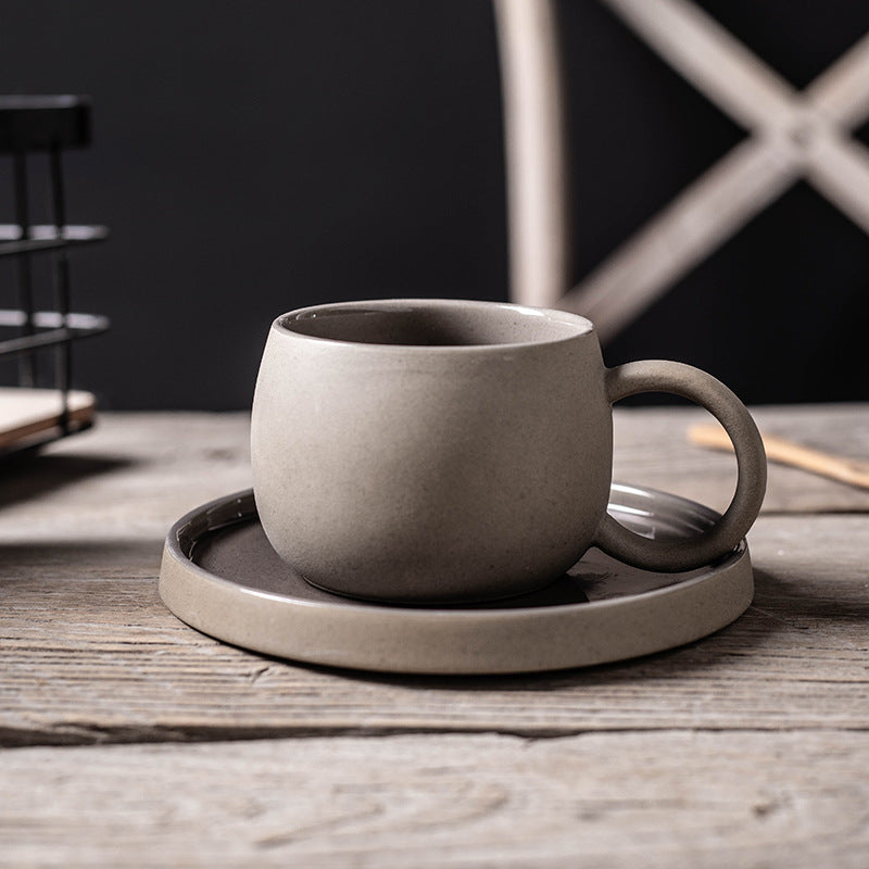 Stoneware Mug and Saucer Set — grey mug and saucer