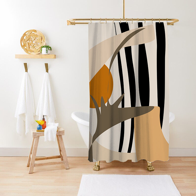 Abstract black and white brushstroke shower curtain